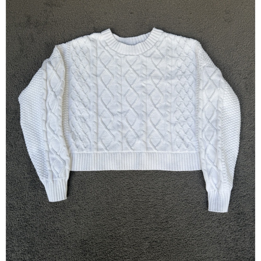 Hollister White Cable Knit Cropped Sweater Crew Neck Small 350S2870